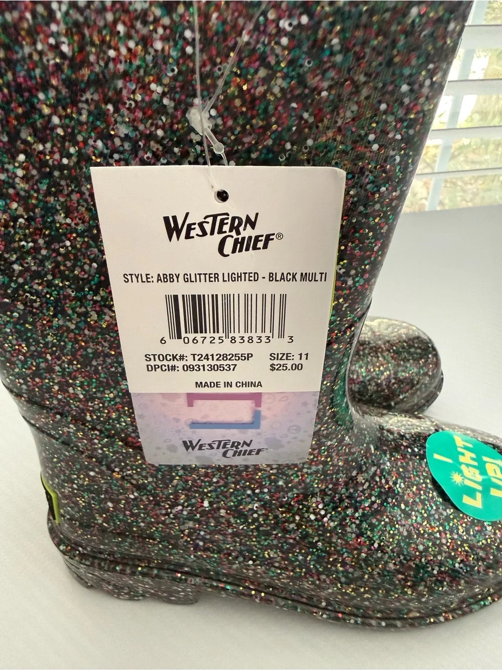 Western Chief Kids Black Multi Glitter Rain Boots with Handles